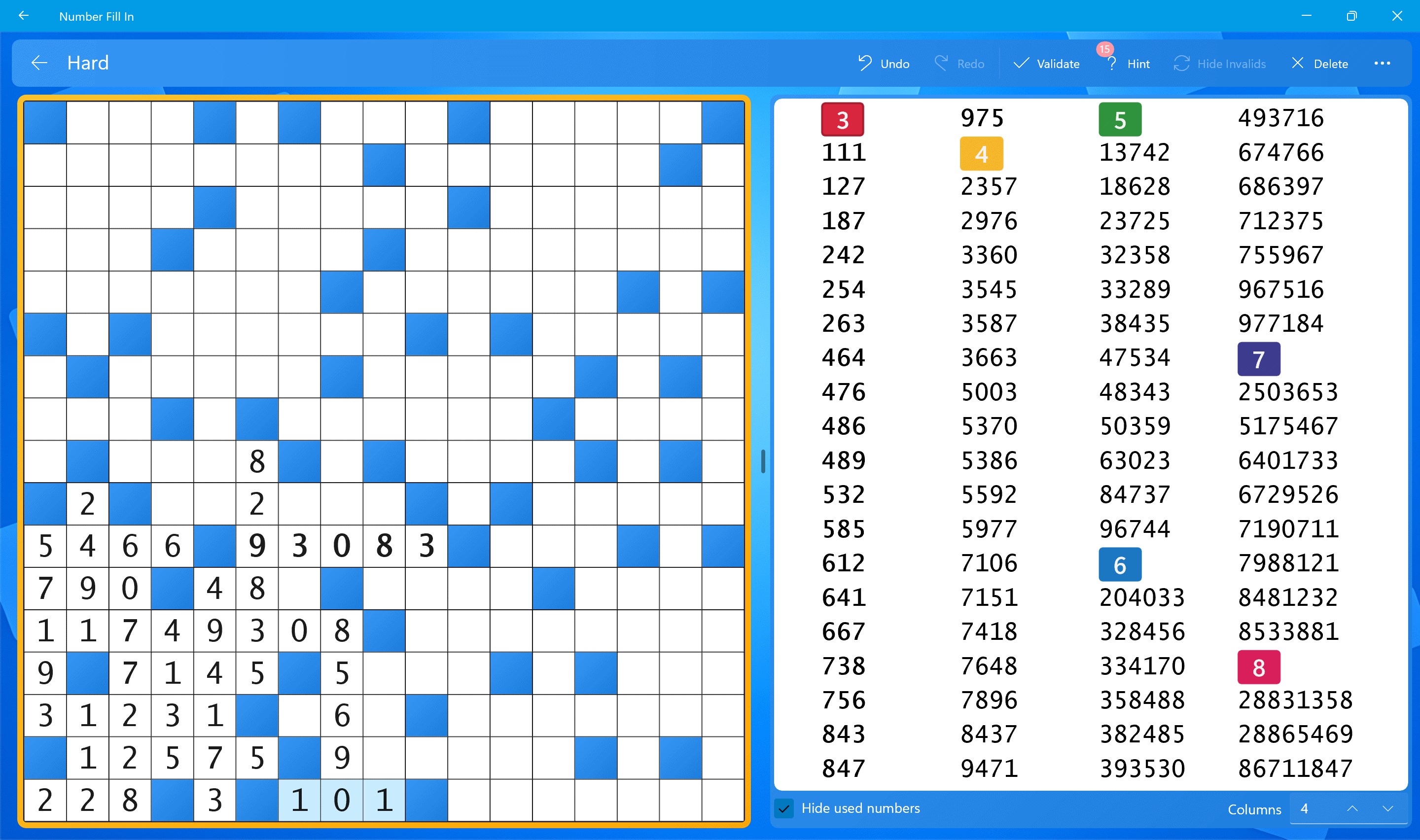Hard puzzle in which the used numbers are hidden