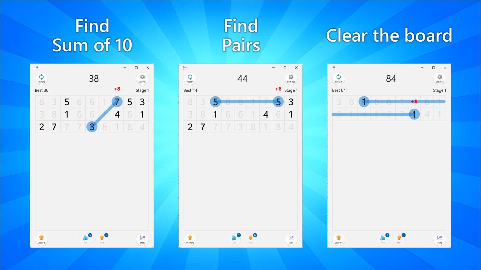 Find Sum of 10 and Pairs and Clear the board